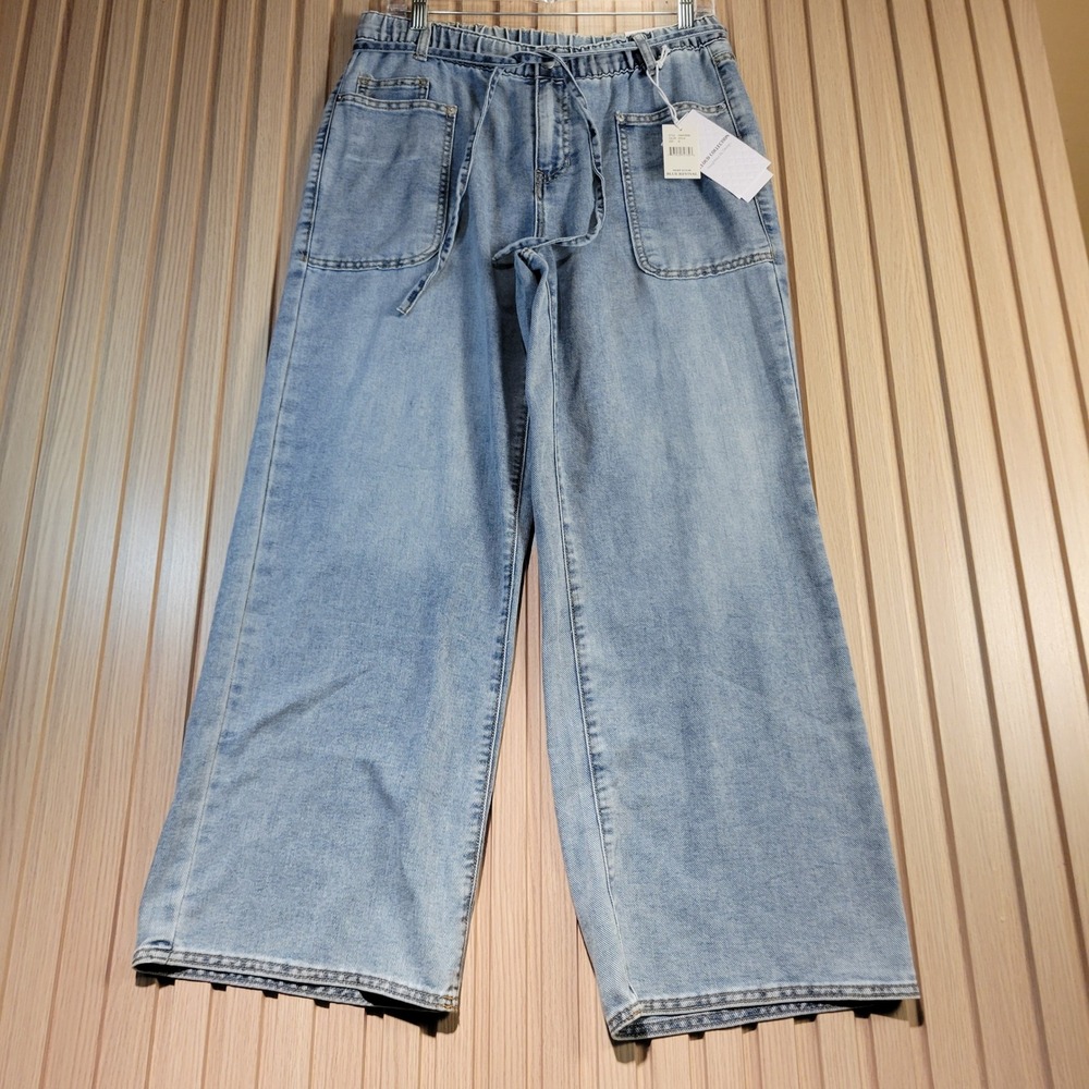 Blue Revival Cloud Collection Ofelia Wide Leg Drawstring Jeans Light Wash M